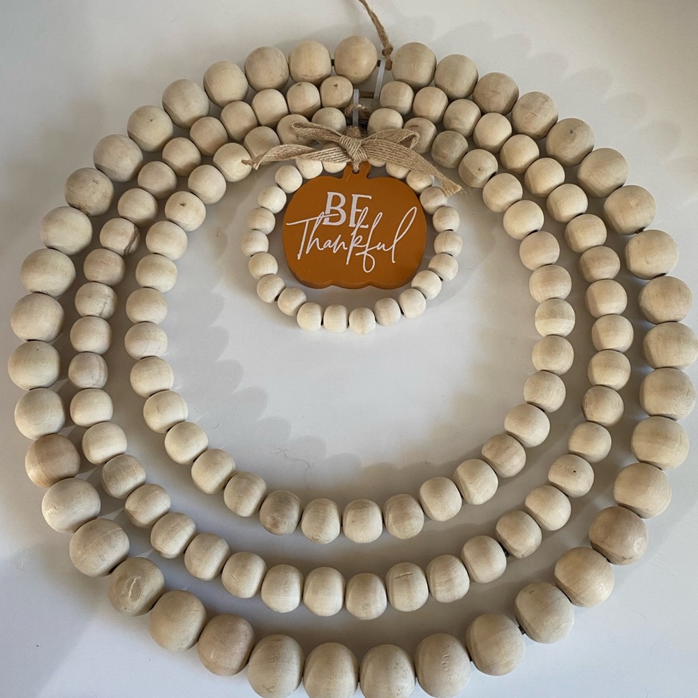 Wooden Bead Garland with Thankful Tag